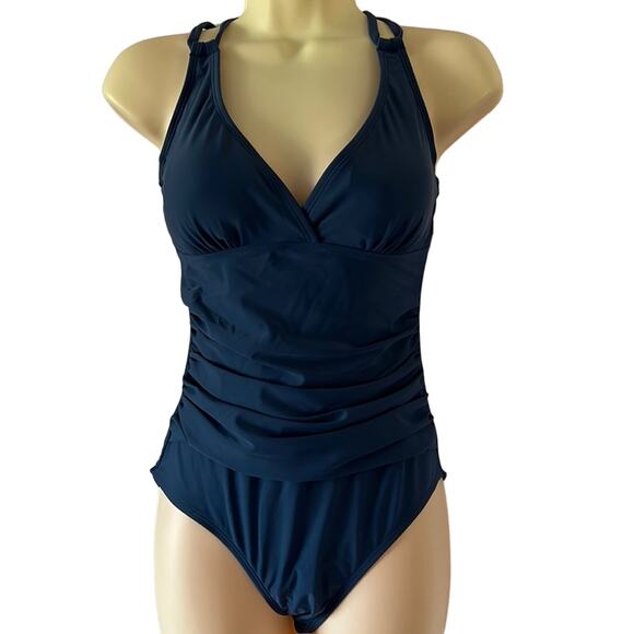 Laphee Rose Dark Blue One Piece Swimsuit Woman Size Small Ruching Flattering - Picture 1 of 9